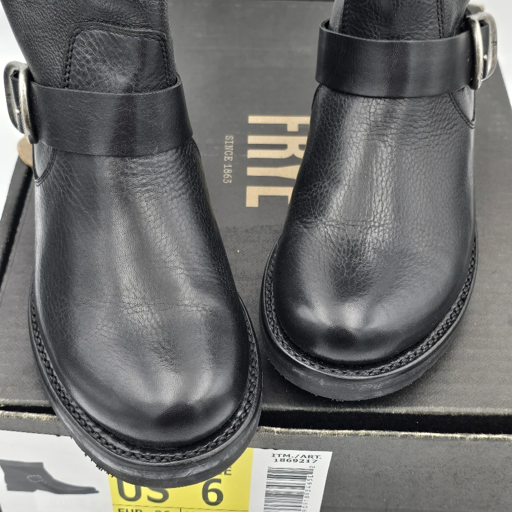 NIB Frye Veronica Flex Botties, Leather Moto Anlke Boots, Black, Women's 6 - Picture 4 of 16